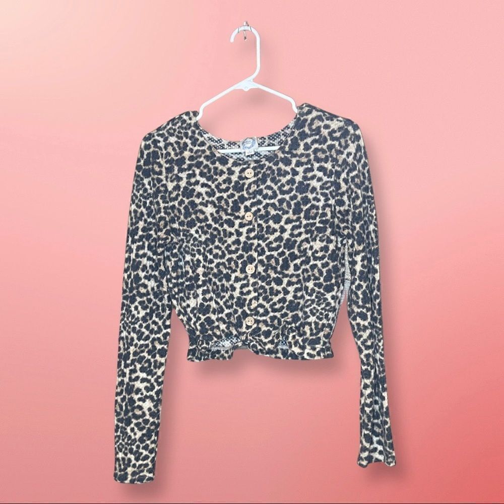 Women Blue Rain Leopard print Crop Top Size Large